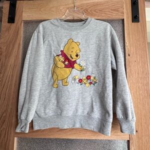 Disney Winnie the Pooh Sweatshirt | Gray Embroidered Crewneck | Size M